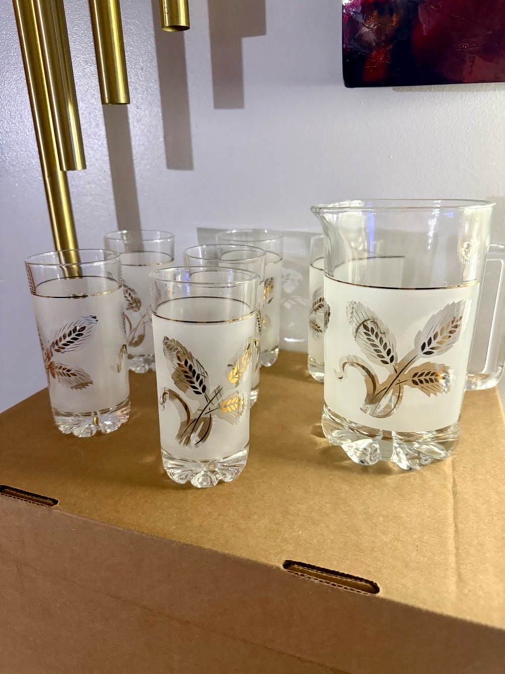 Italian Covetro "Golden Wheat" 7-Piece Barware Set - 1960s Retro Vintage